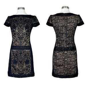 Tadashi Shoji | Black Lace Nude Illusion Formal Cocktail Designer Mini Dress 2